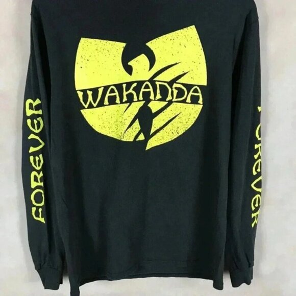 Marvel WU TANG Black Panther WAKANDA Black Long Sleeve Shirt Size MEDIUM - Picture 4 of 6